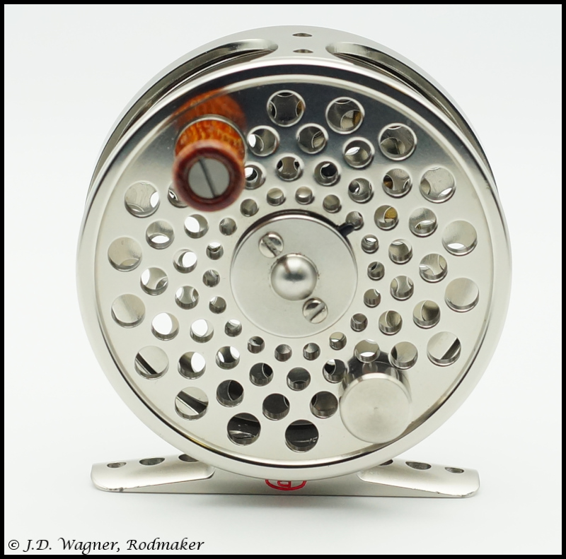 Ogden Smith London Alloy Fly Reel 2 ½ approx., ported spool with ivorine  handle, red agate line gui