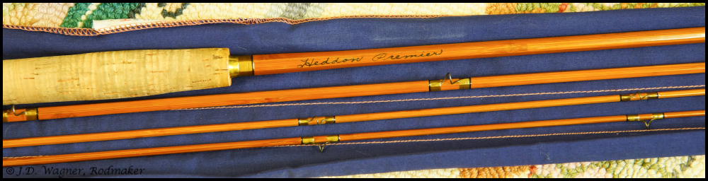 Vintage Heddon bamboo rod, J.D. Wagner, Agent