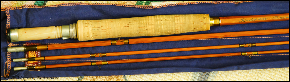 Vintage Heddon bamboo rod, J.D. Wagner, Agent